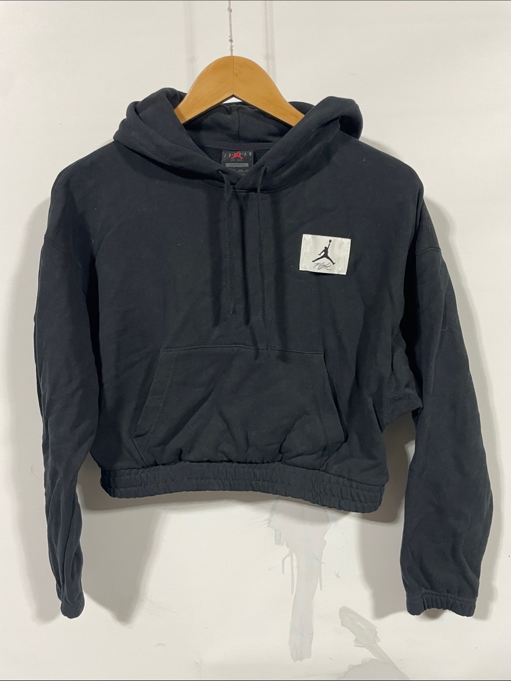 Air Jordan Black Cropped Pullover Hoodie with Jumpman Patch